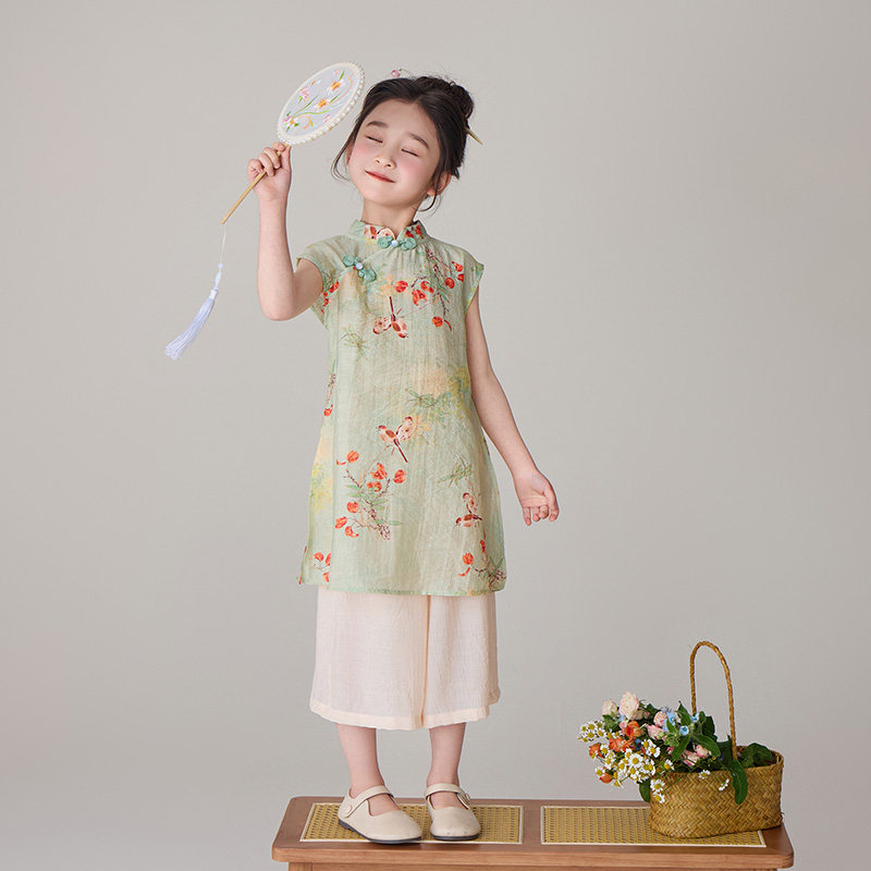 现货速发新中式童夏季2024新款中国风夏装孩古风汉服儿童夏款旗袍