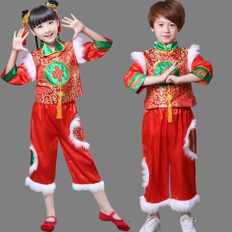 现货速发新款元旦儿童演出服装民族秧歌中国结舞蹈服冬款喜庆开门