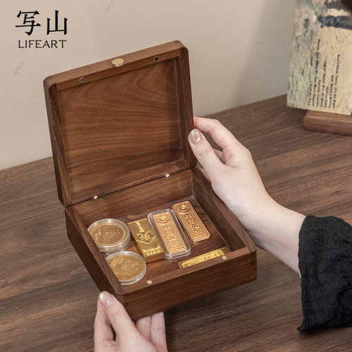 实木投资金条抽屉收纳盒