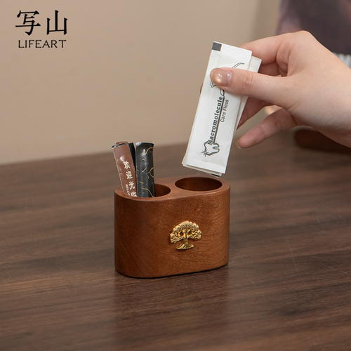 实木防滑双格牙签盒空盒