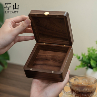 黑胡桃木玉镯收纳盒单个专用实木手镯首饰盒小型中式 磁吸防尘饰品