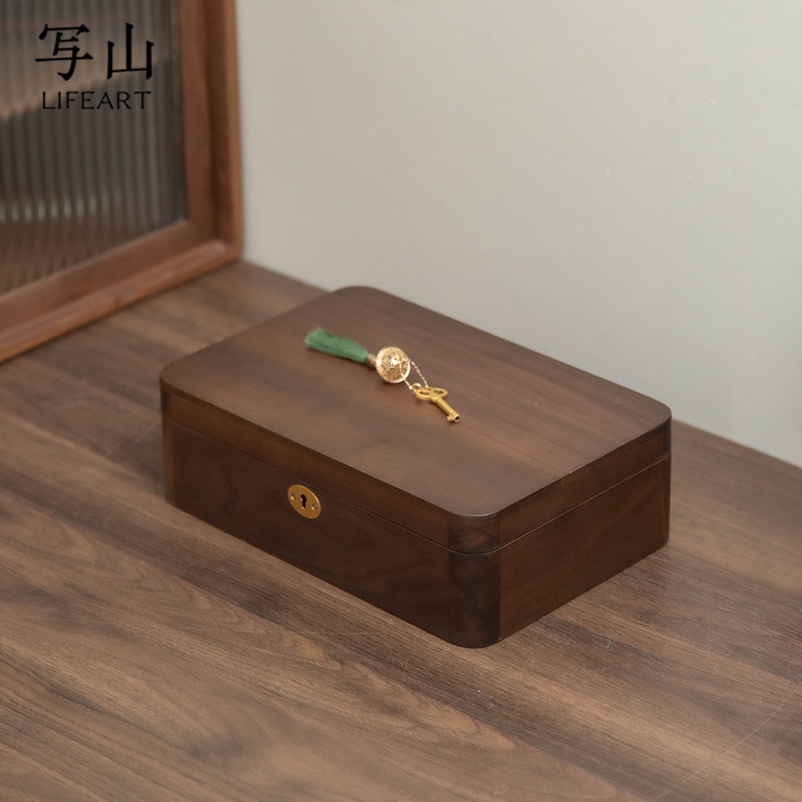 实木首饰专用保险箱带锁抽屉