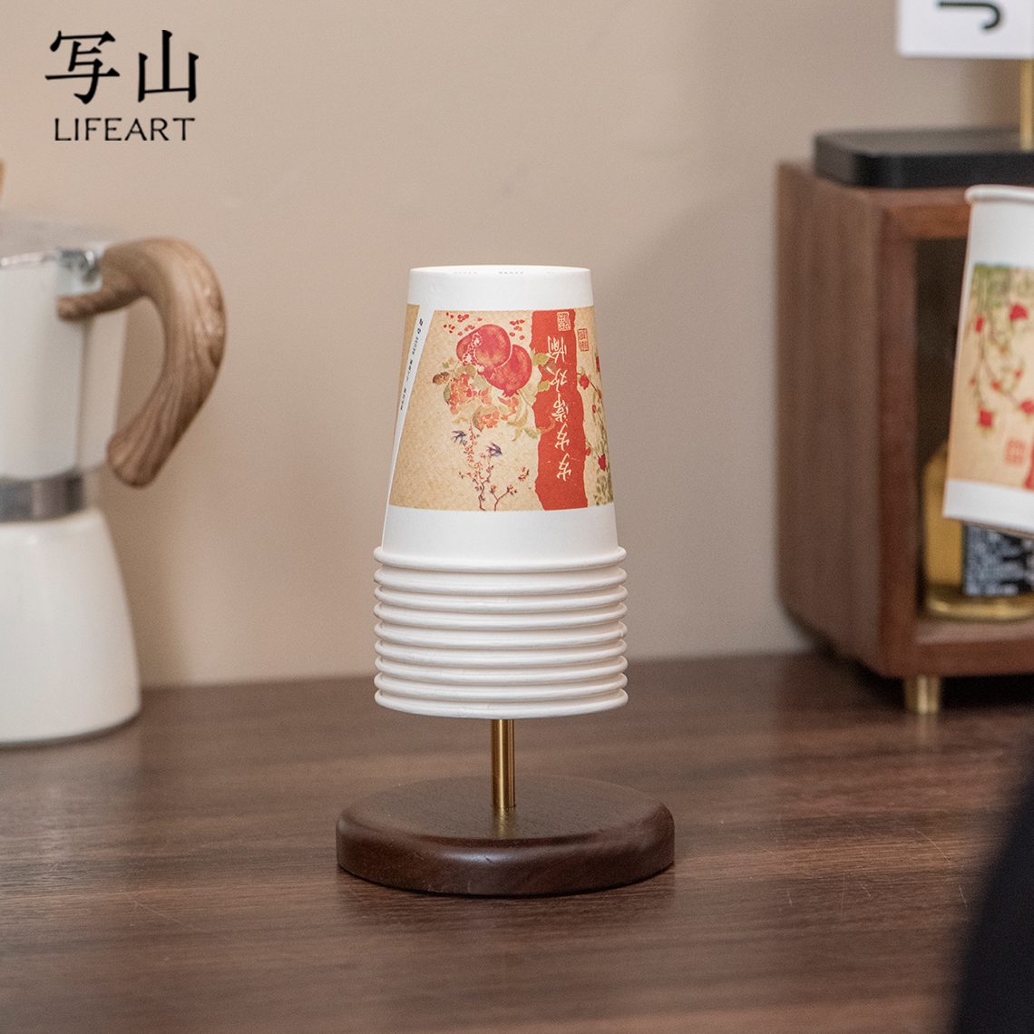 写山实木桌面高颜值纸杯收纳架图片