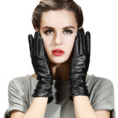 加绒保暖防寒防风开车驾驶薄款 28CM加长款 羊皮手套女冬季 触屏通勤