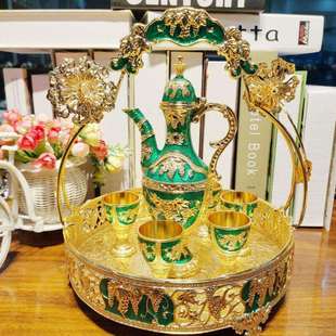 酒店家用金色金属酒壶酒杯宴会用 厂家提篮寒梅葡萄玫瑰花酒具套装