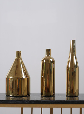 速发约奢电镀金陶瓷花瓶插花器简家家居客厅软装饰品轻用花瓶摆件