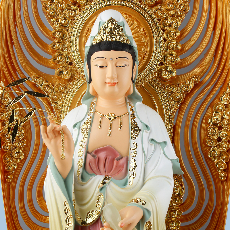 速发西方三圣树脂佛像彩绘阿弥陀佛观音菩萨大势至站像家用摆件客