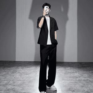 莱德的搭配 薄款西装两件套男士休闲痞帅宽松轻熟风帅气西服套装