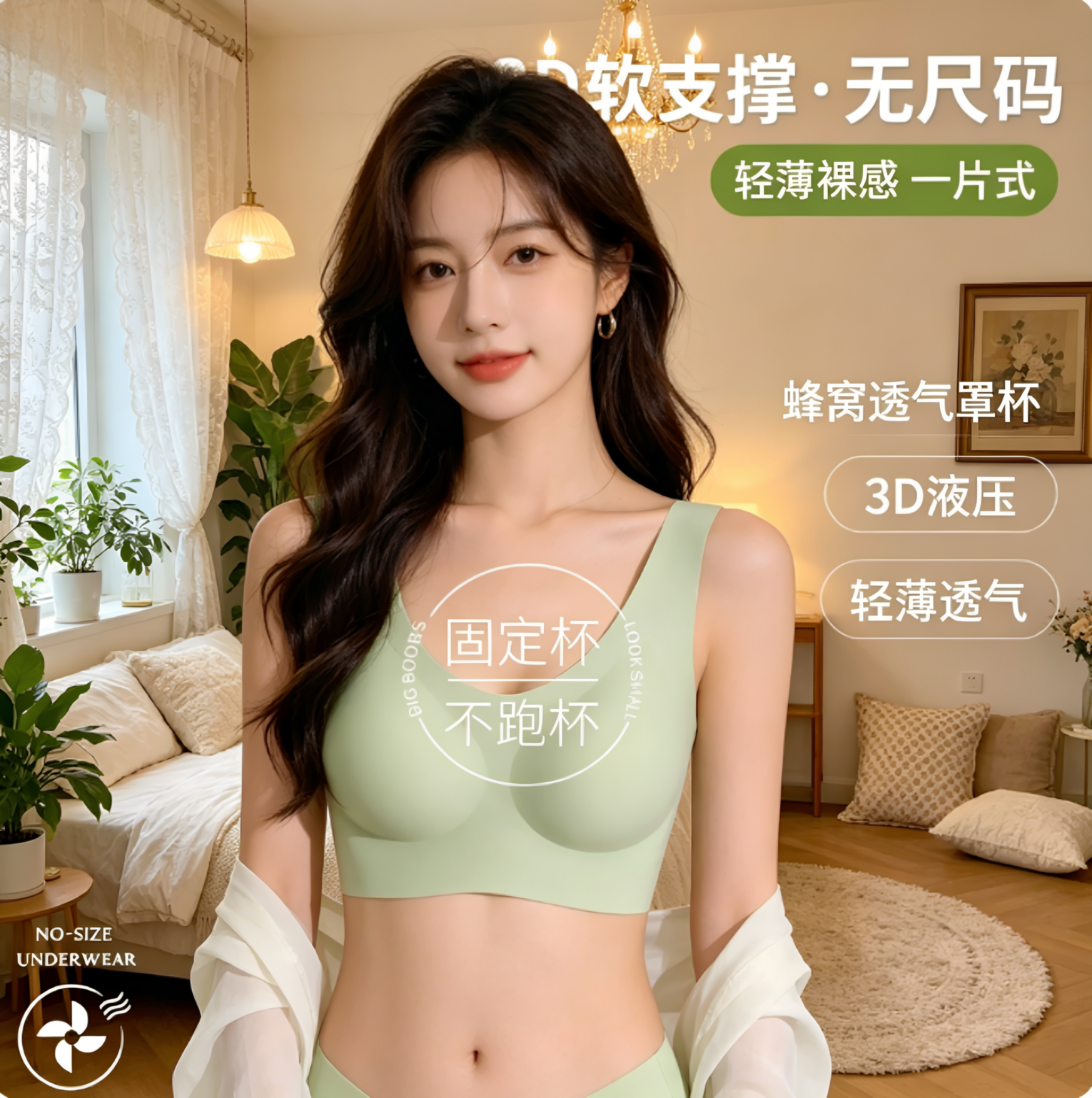 美背心式运动夏季薄款大胸显小大码文胸云朵无痕内衣女粉底液隐形