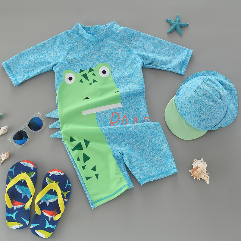 速发新儿童童男儿可爱恐龙婴款宝宝连体游防晒衣泳裤套装