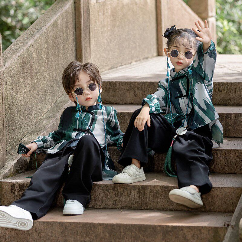 速发儿 童古装水墨江南汉服男孩蹈装幼生园舞唐服小学儿演出服装
