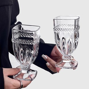 速发小众复古浮高方口雕脚杯冰式 美咖啡杯子冷饮杯气泡水杯饮品杯