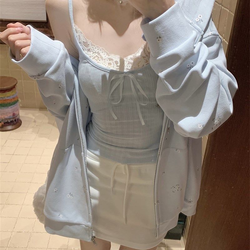 速发早秋穿搭一整身大码长袖外衣卫套蕾丝吊带背心半套裙套装,女装/女士精品,大码套装,淘宝优惠券,粉丝福利购,淘宝优惠卷