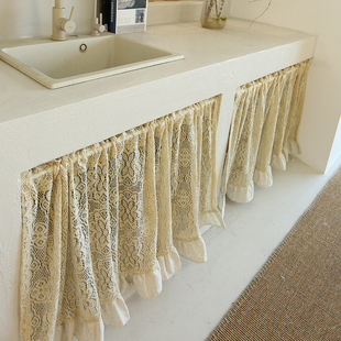 乡村复古麻布边奶油缕空钩针蕾丝缕空金J线免打孔门帘粘贴魔术贴