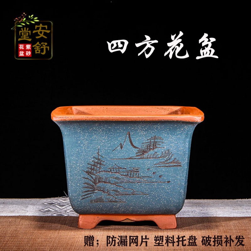 紫砂花盆四角君子兰花盆栽室w内花卉植物发财树海棠陶瓷盆景盆包