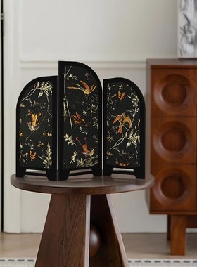 中古风墨竹屏风桌面摆件新中式茶桌家居餐边柜斗柜装饰Z品复古摆