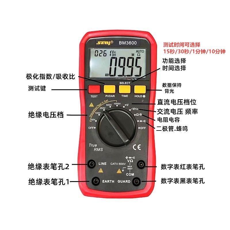 数字绝缘电阻测试仪万用o表可充锂电BM3600二合一高精度手持兆欧