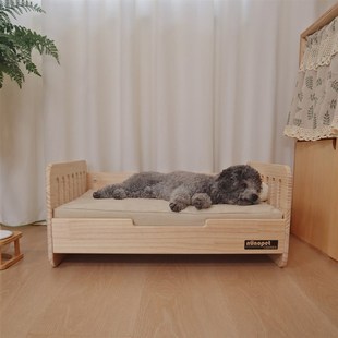通用窝T垫原木风小型犬床 nonopet实木宠物猫狗离地床耐抓帆布四季