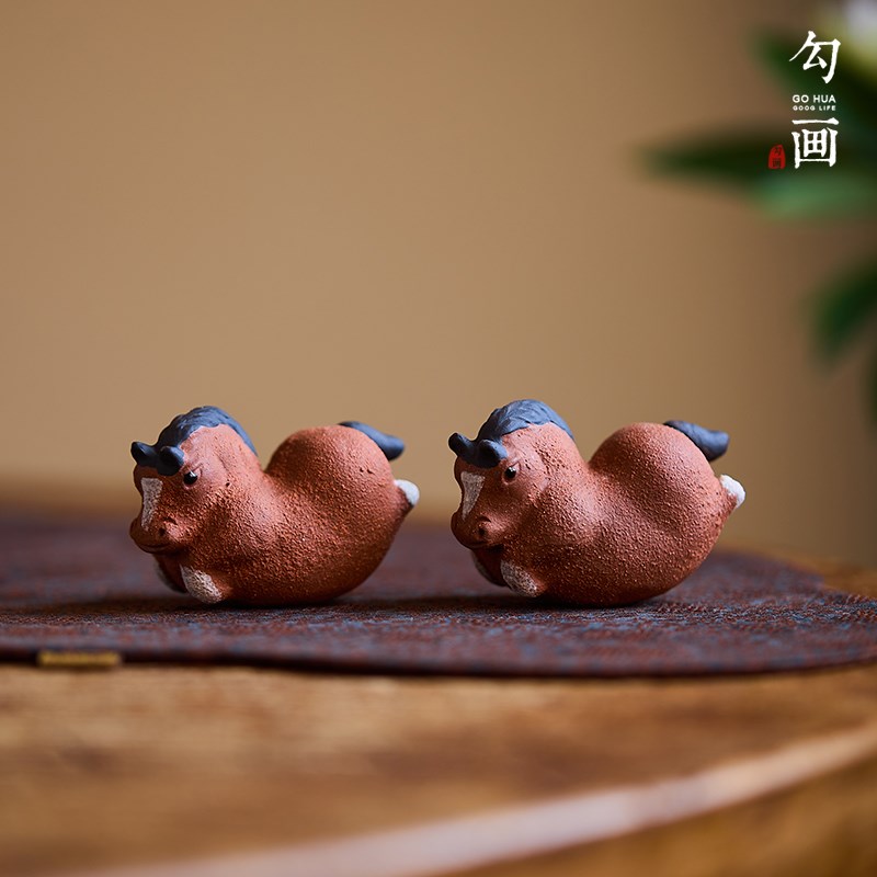 宜兴紫砂生肖马茶宠小摆件创意不倒翁茶桌K精品茶从可养全手工茶