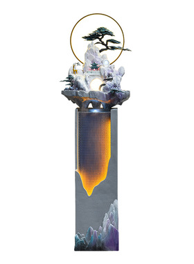 落地流水摆件循环水新中式客厅假山喷泉水景玄关办公X室装饰水幕