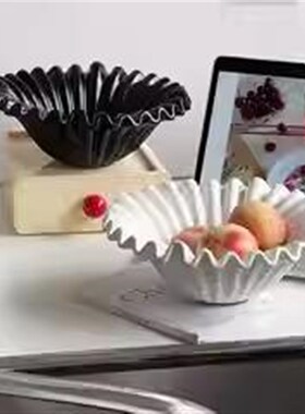 高级感中古风波浪黑色果盘法w式果碗餐桌茶几桌面收纳装饰艺术摆
