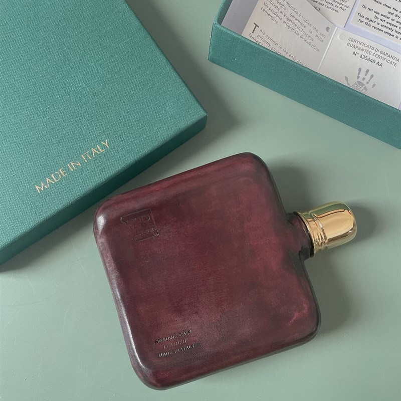 意大利进口高档真j皮小酒壶随身便携304不锈钢复古酒壶送男士礼物