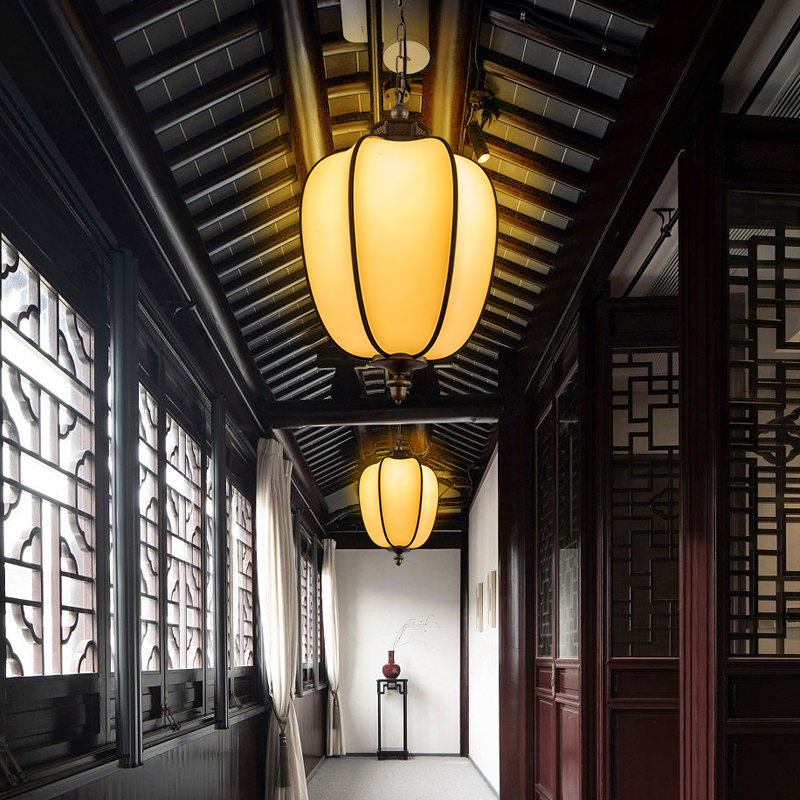 新中式户外吊灯防水庭院中u山灯具厂家古建筑走廊室外凉亭杨桃灯