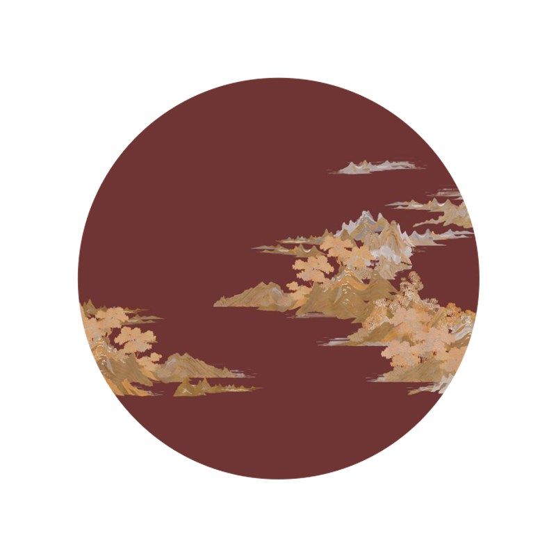新中式玄关装饰画圆形画芯山水画客厅餐厅L壁纸禅意茶室立体肌理
