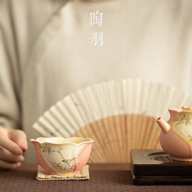 窑变结晶釉桃红花口杯家用陶w瓷茶杯主人杯个人专用品茗杯功夫茶,餐饮具,茶杯,淘宝优惠券,粉丝福利购,淘宝优惠卷