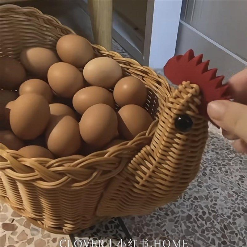 公鸡竹编篮子小母鸡造型仿藤编z织收纳篮厨房食用材收纳盒鸡蛋整,收纳整理,收纳筐,淘宝优惠券,粉丝福利购,淘宝优惠卷