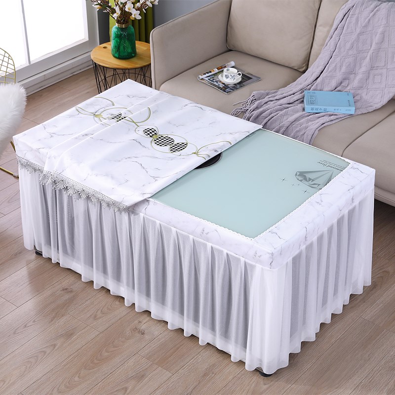 夏季防水防油烤火桌子罩套薄款长方形电炉M罩套茶几蕾丝桌布皮桌