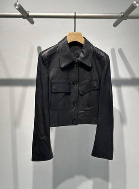 艾诺丝国内代购2025秋新款时尚PLOL领短款皮衣短外套女装AR103039