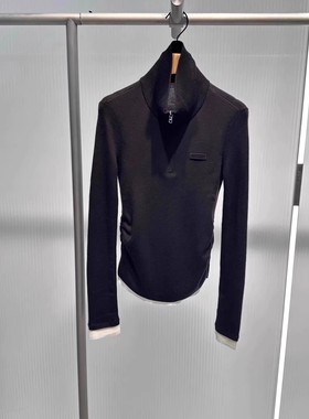 艾诺丝国内代购2025冬季新款拼接半开立领针织衫毛衫女 AR804115A