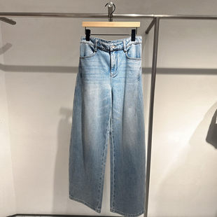 艾诺丝国内代购2026春季新款高腰显瘦阔腿牛仔裤女弯刀裤BR321109