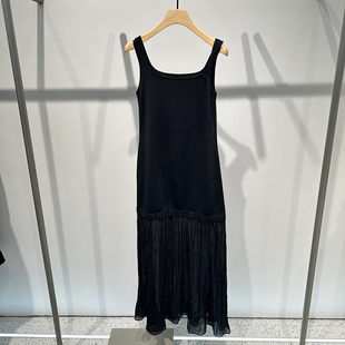 艾诺丝国内代购2026春季新款黑色长款无袖背带吊带连衣裙BR901136