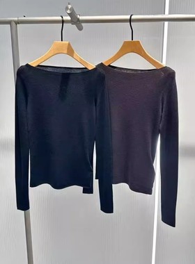 艾诺丝国内代购2025年冬季新款绵羊毛一字领长袖针织衫女AR804163