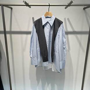 时尚 新款 长袖 条纹衬衫 两件套101201 艾诺丝国内代购 针织衫 2026春季