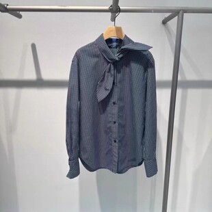 宽松藏青系带格纹衬衫 时尚 上衣AR504113 2025秋冬季 艾诺丝国内代购