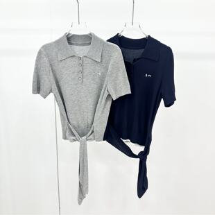女polo领T恤802189 艾诺丝国内代购 系带针织衫 短袖 802266 2026春季