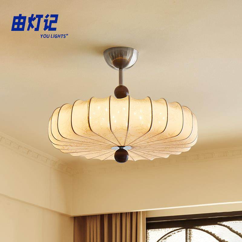 由灯记法式中古卧室吸顶灯复古风高级印花布艺书房餐厅主卧灯套餐