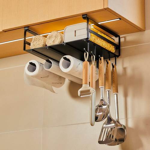 橱柜置物架厨房家用挂篮悬挂吊柜下隔板收纳架子多功能碗碟整理架