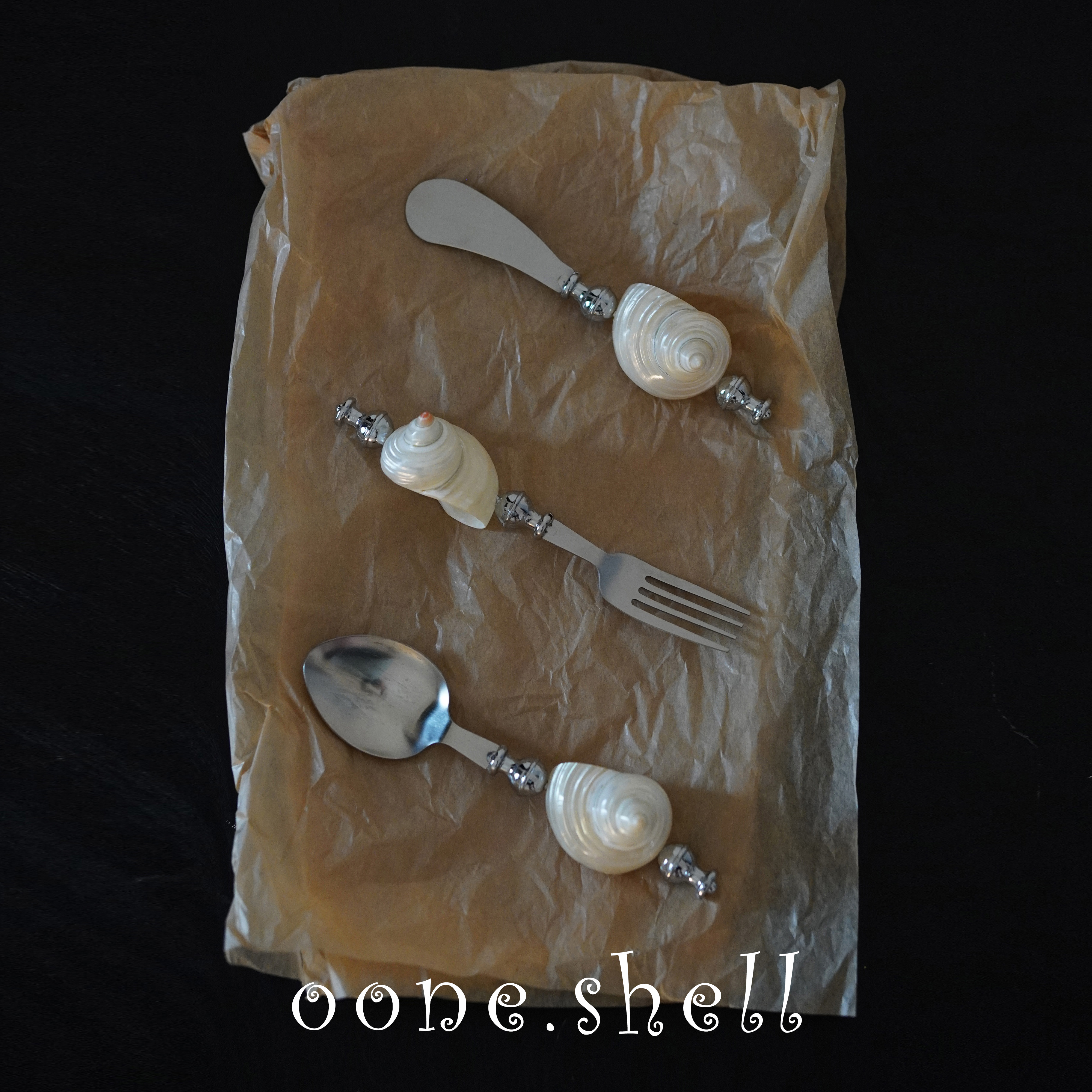 一颗贝壳 月光珍珠白海螺不锈钢叉子勺子牛油刀餐具创意小众礼物