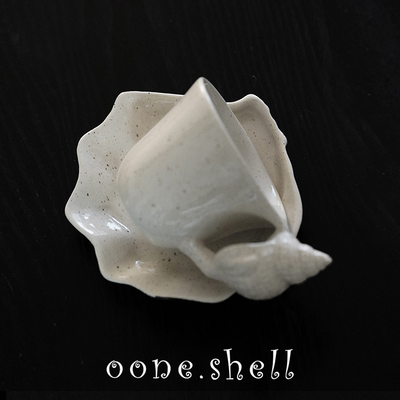 一颗贝壳 小众设计师纯手工制作贝壳海螺陶瓷咖啡杯碟套礼盒礼物