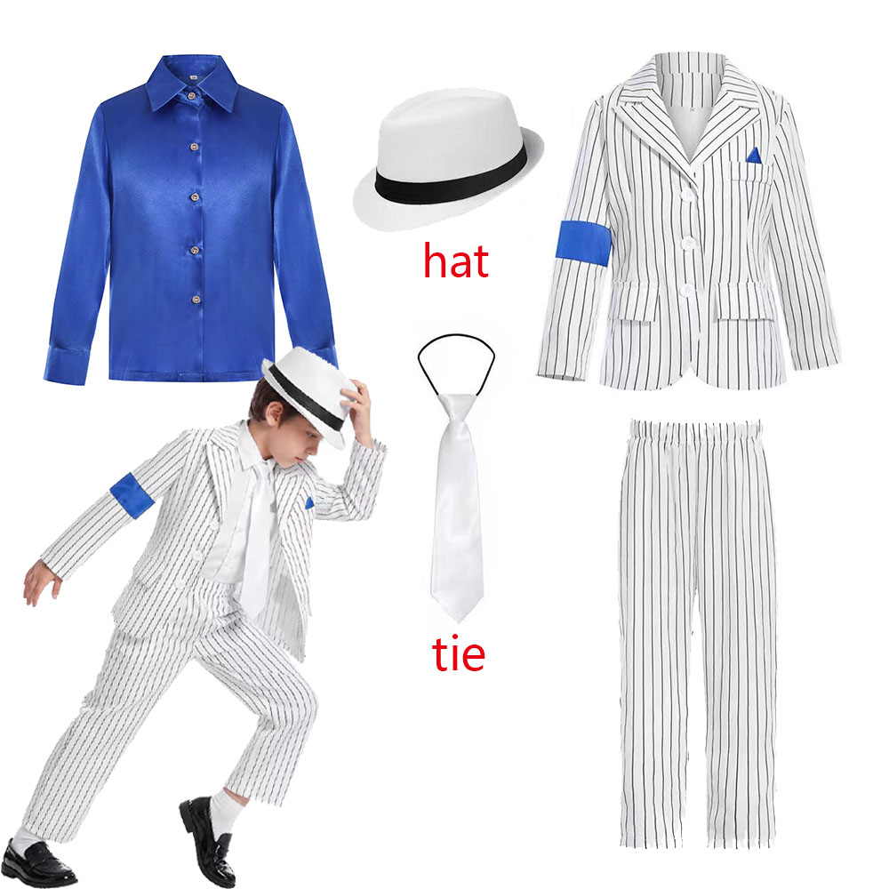 儿童迈克杰克逊演出服套装条纹西装模仿秀男童女童mj cos表演服
