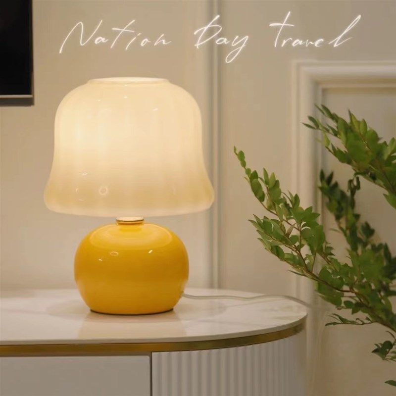 速发糖与故事奶油台灯全厅M琉ra客手工u璃卧室床头蘑菇台灯