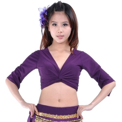 速发肚皮舞七分袖上衣绑带舞功初习服装练学者练蹈服水晶棉系带上