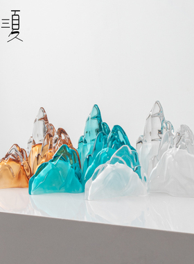 速发轻奢新中式玻璃禅山摆件假意石饰样板间茶室书柜书房玄关软装