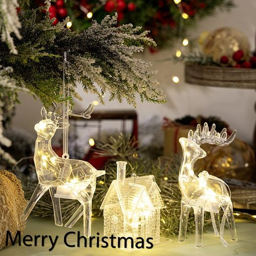 速发圣诞装饰品家居品装鹿圣诞亚克美带灯三款房子饰挂件精力挂件