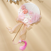 蝴蝶绢花团扇手持长柄古风汉服配饰百搭扇子舞蹈走秀拍照道具扇