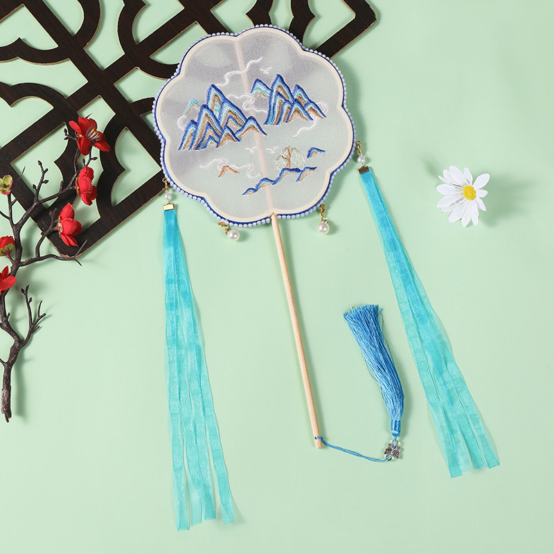 千里江山图团扇中国风刺绣花扇子